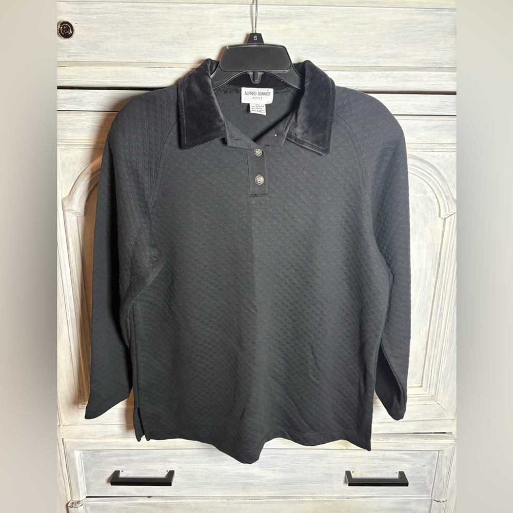 Alfred Dunner 90’s Black Quilted Velvet Collar Pullover‎ Preppy Grandma Cottage